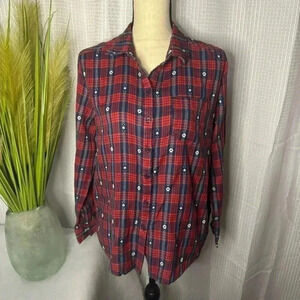 Ethereal By Crane in Christmas Red & Blue Long Sleeve Button-Down Shirt Size S